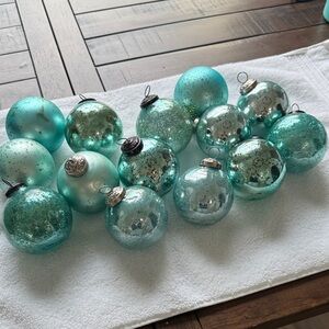 13 turquoise mercury glass Christmas ornaments